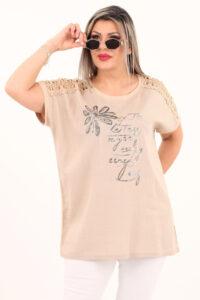 bluzka z koronką na rękawach beżowa