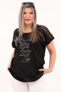 bluzka z koronką na rękawach czarna