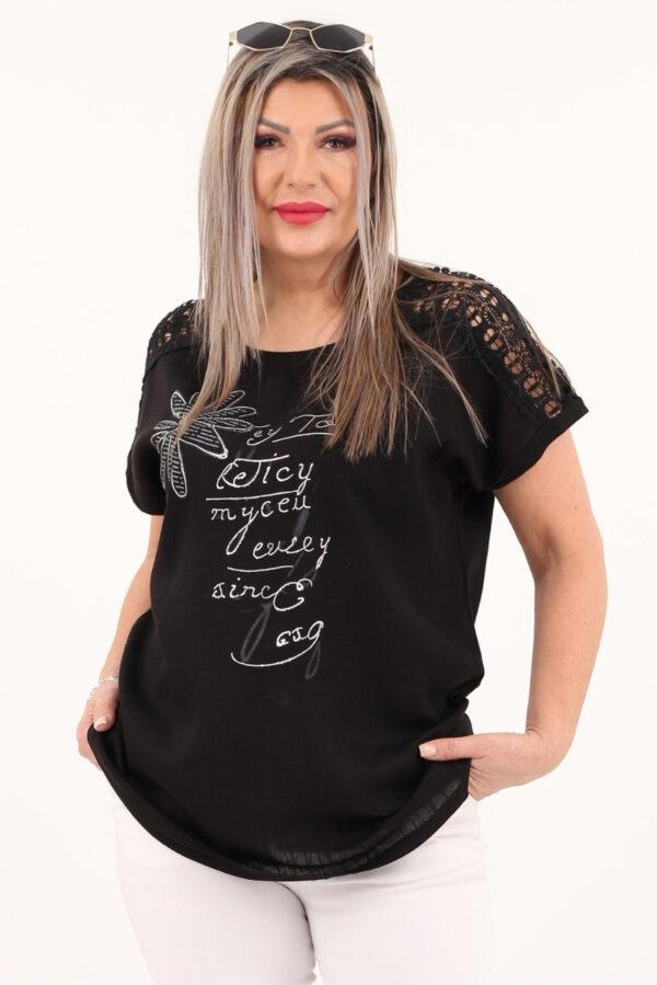 bluzka z koronką na rękawach czarna