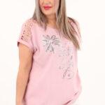 bluzka z koronką na rękawach różowa