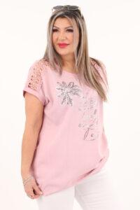 bluzka z koronką na rękawach różowa