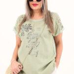 Bluzka z koronką na rękawach zielona