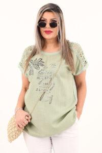 Bluzka z koronką na rękawach zielona