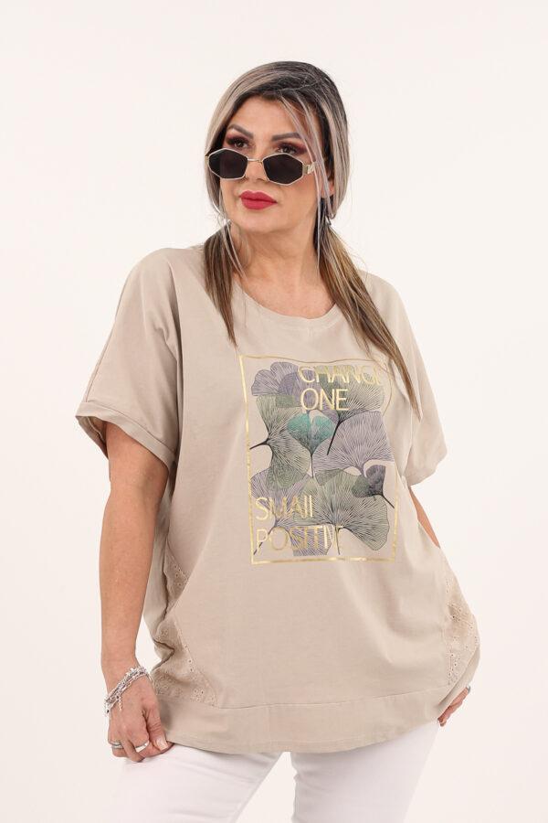 Beżowa bluzka z ażurowymi wstawkami