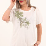 Biała bawełniana bluzka z kwiatami 3d