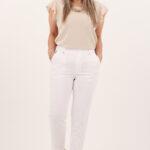 Białe spodnie damskie 7/8 eleganckie z gumką w pasie