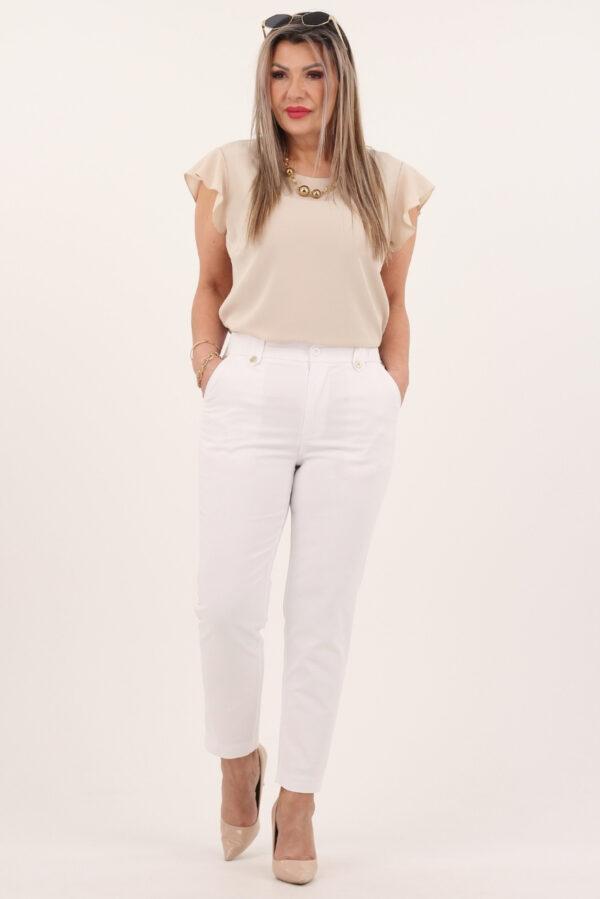 Białe spodnie damskie 7/8 eleganckie z gumką w pasie
