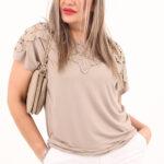 Bluzka z koronkowymi wstawkami beżowa
