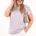 Bluzka z koronkowymi wstawkami lawendowa