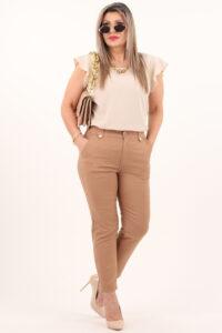 Brązowe spodnie damskie 7/8 eleganckie z gumką w pasie