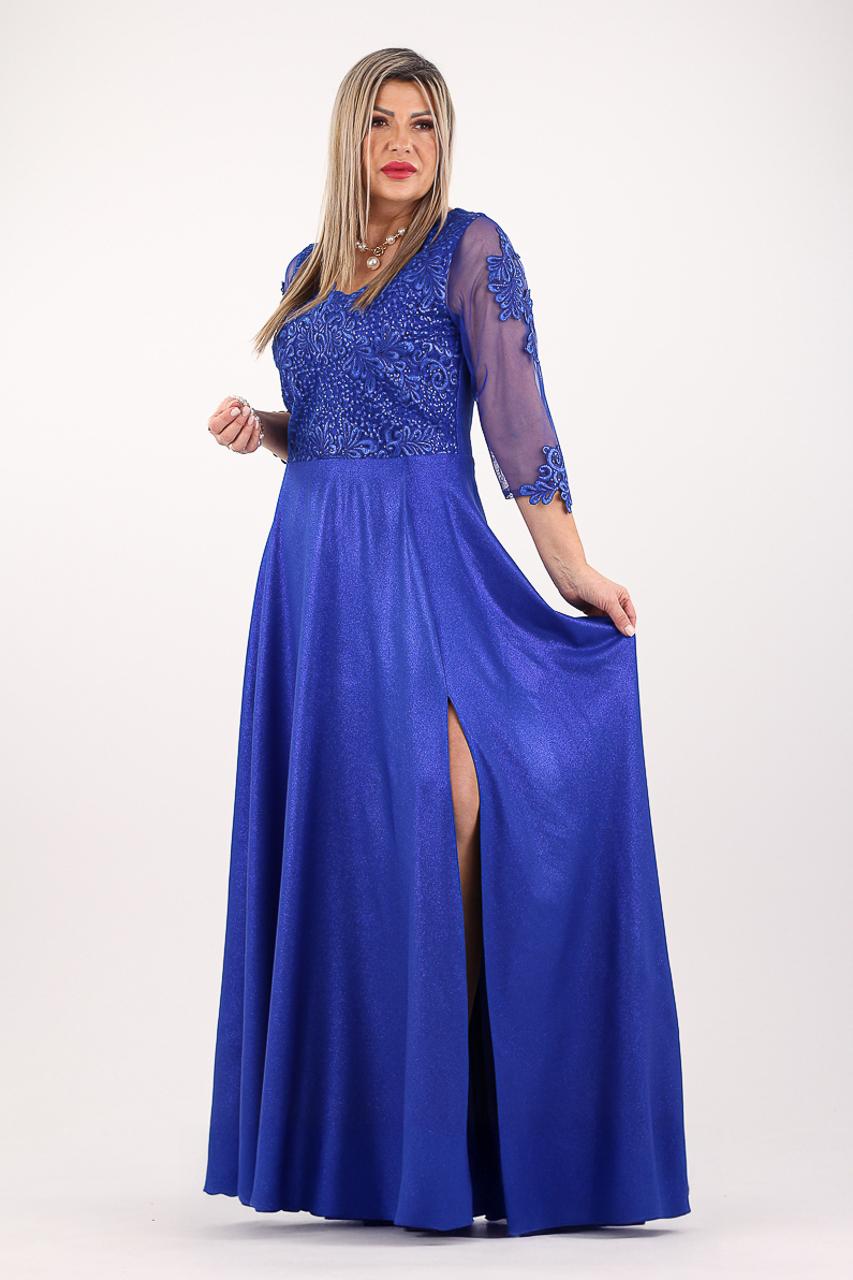 Chabrowa długa suknia wieczorowa plus size