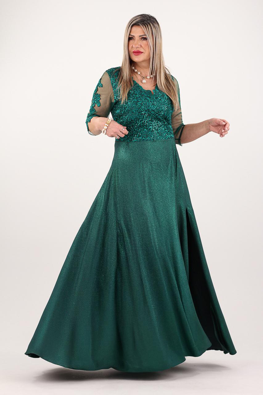 Długa suknia wieczorowa plus size butelkowa zieleń