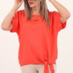 Koralowa elegancka bluzka damska plus size 44-52