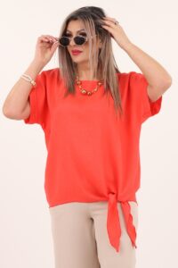 Koralowa elegancka bluzka damska plus size 44-52