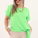 Elegancka bluzka z krótkim rękawem zielona