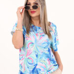 Elegancka bluzka z gumką na dole niebieska