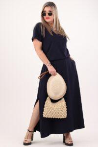 Granatowa bawełniana sukienka maxi