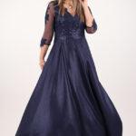 Granatowa długa suknia wieczorowa plus size