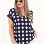 Granatowo-biała bluzka damska z krótkim rękawem