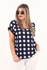 Granatowo-biała bluzka damska z krótkim rękawem