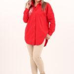 Koszula damska oversize ze zdobieniem czerwona