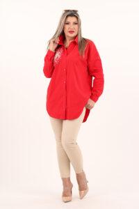Koszula damska oversize ze zdobieniem czerwona