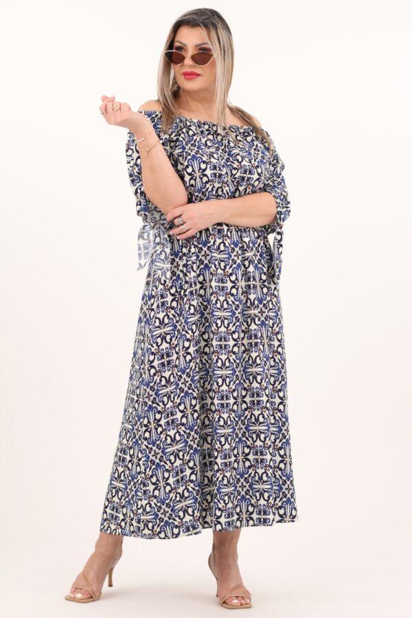 Niebieska letnia sukienka z wiązaniem na rękawach