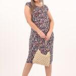 Prosta sukienka letnia midi plus size w kwiaty