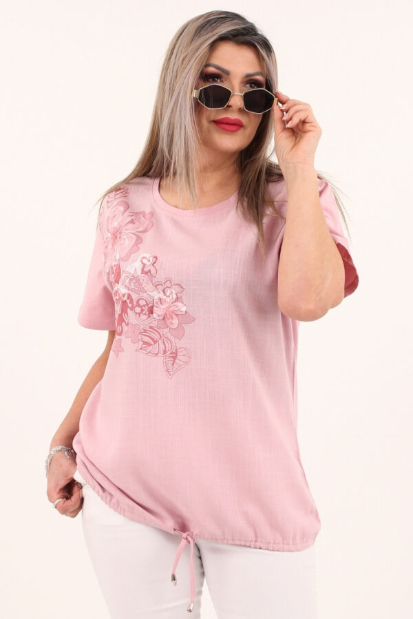 Różowa bawełniana bluzka z kwiatami 3d