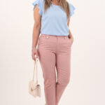 Różowe spodnie damskie 7/8 eleganckie z gumką w pasie