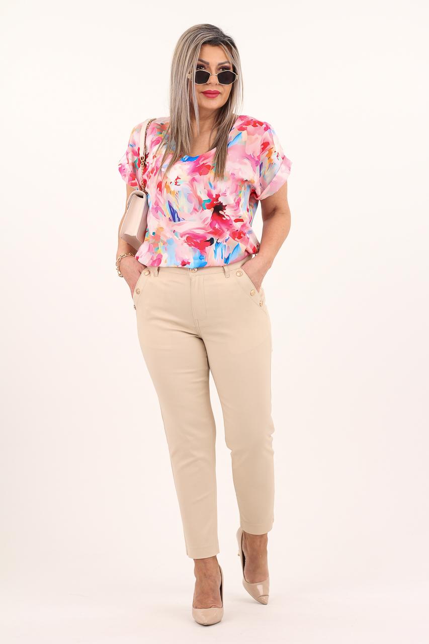 Eleganckie spodnie z ozdobnymi guzikami ciepły beż