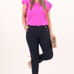 Eleganckie spodnie z ozdobnymi guzikami granatowe