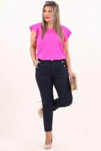 Eleganckie spodnie z ozdobnymi guzikami granatowe