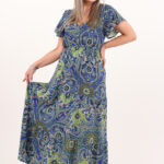 Wzorzysta sukienka na lato maxi chabrowa