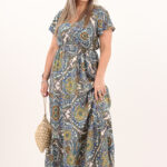 Wzorzysta sukienka na lato maxi niebieska