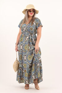 Wzorzysta sukienka na lato maxi niebieska