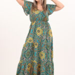 Wzorzysta sukienka na lato maxi zielona