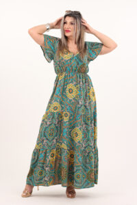 Wzorzysta sukienka na lato maxi zielona