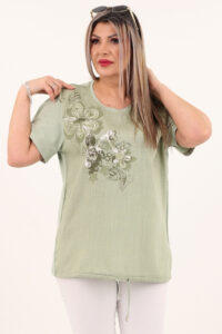 Zielona bawełniana bluzka z kwiatami 3d