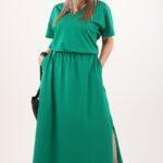 Zielona bawełniana sukienka maxi z rozcięciami po bokach