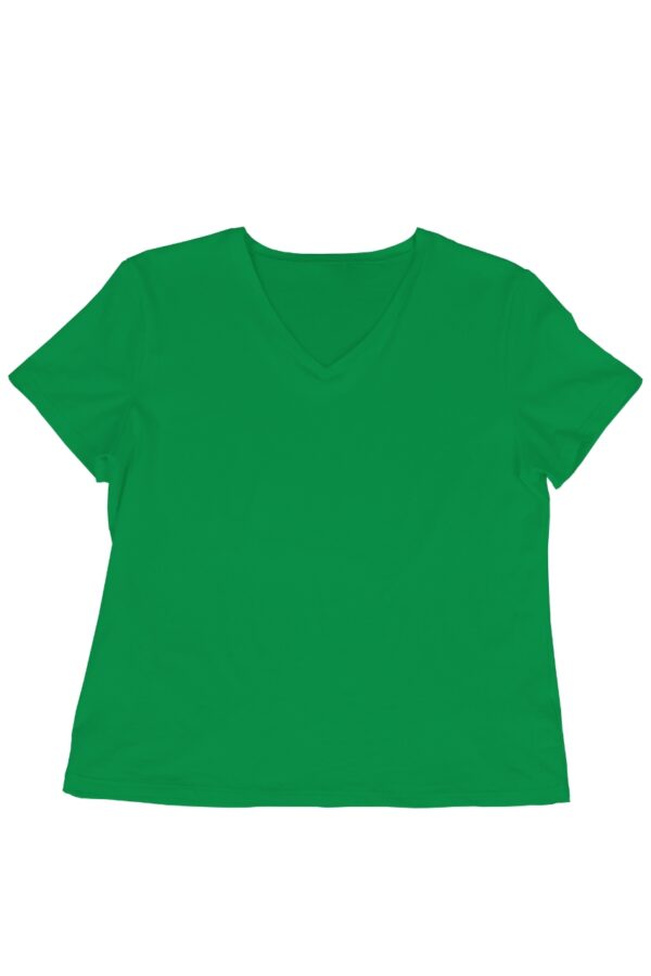 Zielony t-shirt damski z dekoltem V