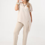 Beżowa elegancka bluzka damska plus size 44-52 (3)