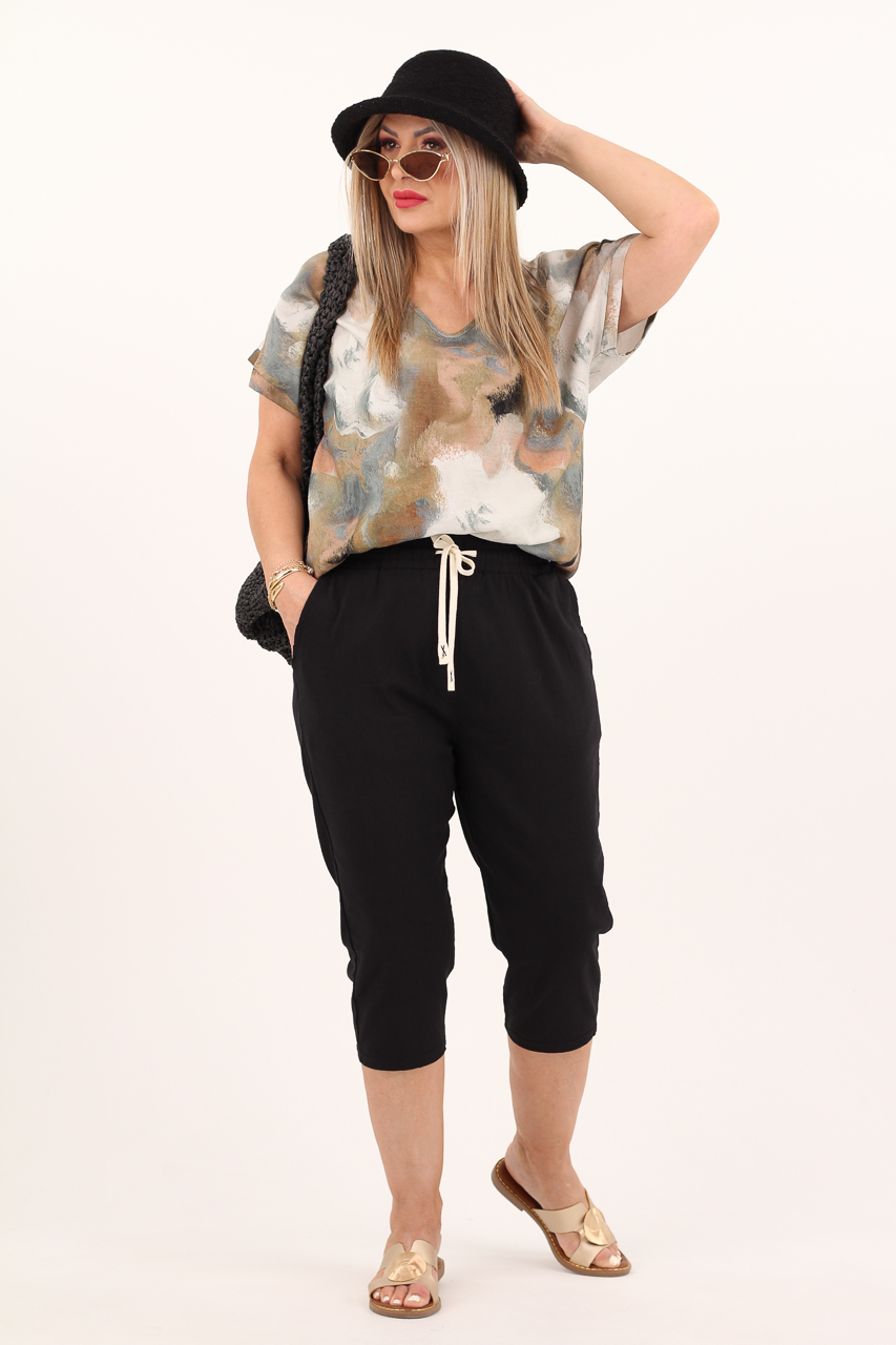 A'la lniane luźne rybaczki damskie czarne