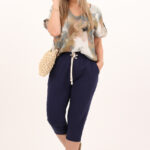 A'la lniane luźne rybaczki damskie granatowe