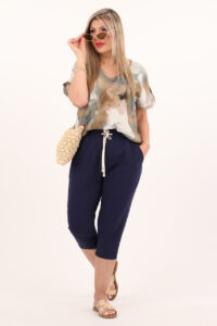 A'la lniane luźne rybaczki damskie granatowe