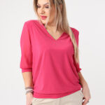 Amarantowa elegancka bluzka damska plus size z cyrkoniami 42-50