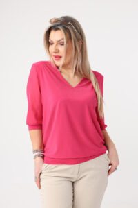 Amarantowa elegancka bluzka damska plus size z cyrkoniami 42-50