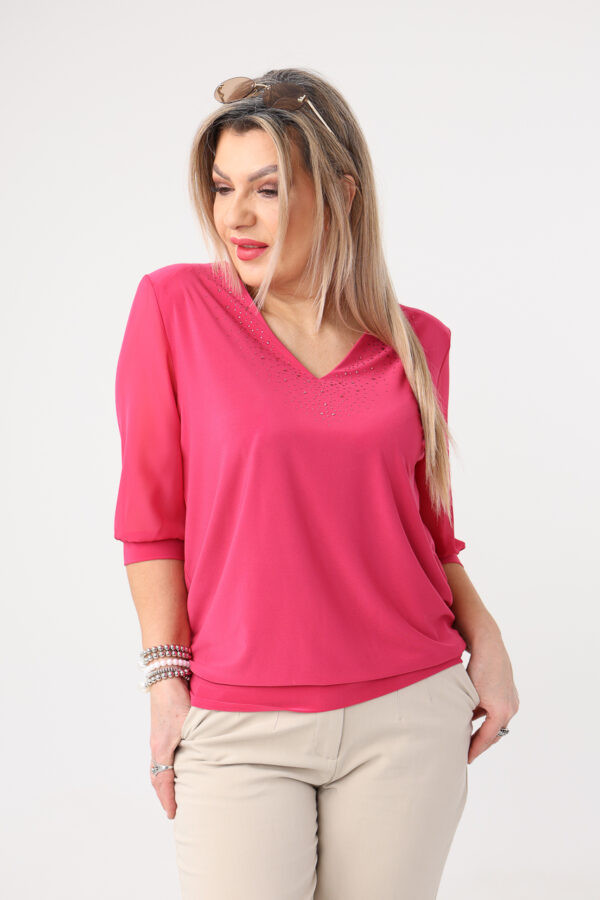 Amarantowa elegancka bluzka damska plus size z cyrkoniami 42-50