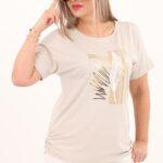 Beżowa bluzka z piórkiem