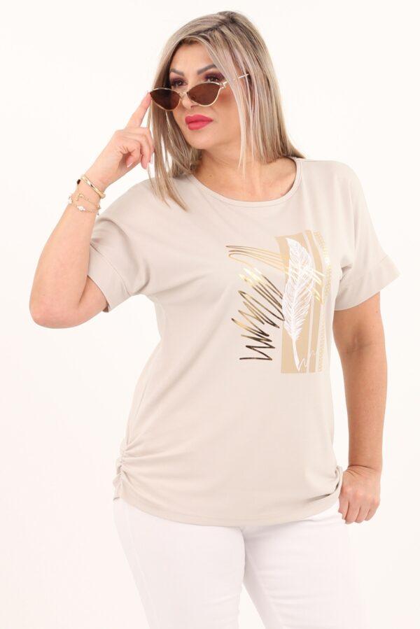 Beżowa bluzka z piórkiem